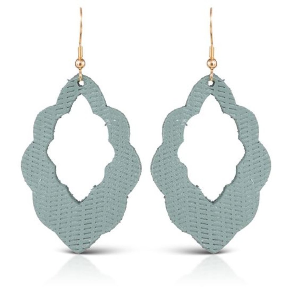 Leather Open Petal Earring, Amanda Blu, Sage Green, New